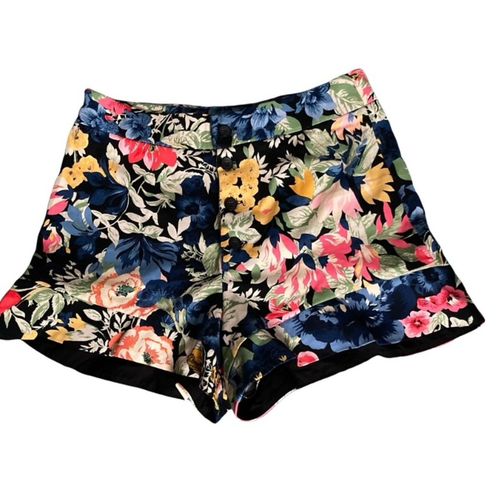 Zara Floral Shorts - High Waist Flounced Hem Bottoms - Colorful Flower Print